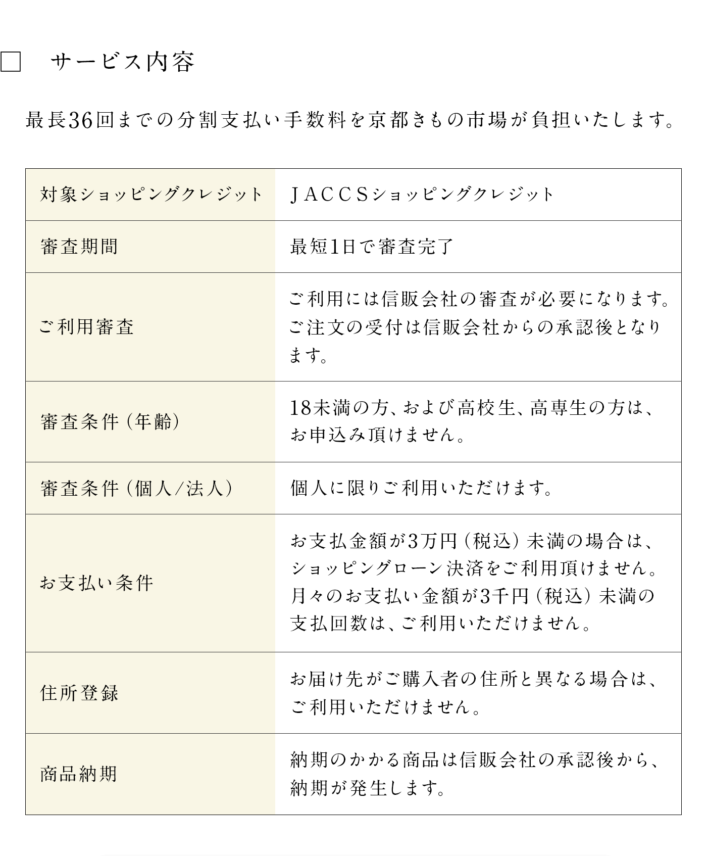 JACCSショッピングローン分割36回まで金利0％