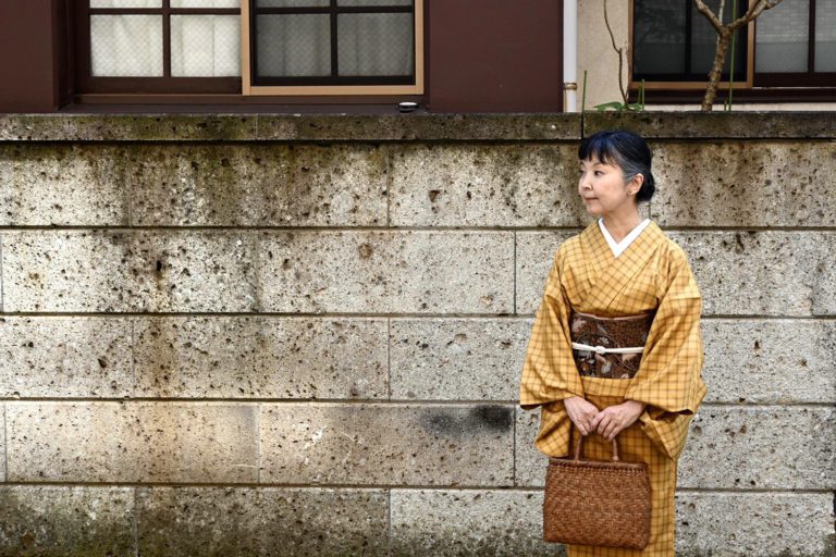 黄八丈　綾織　まるまなこ　着物・バッグとセット