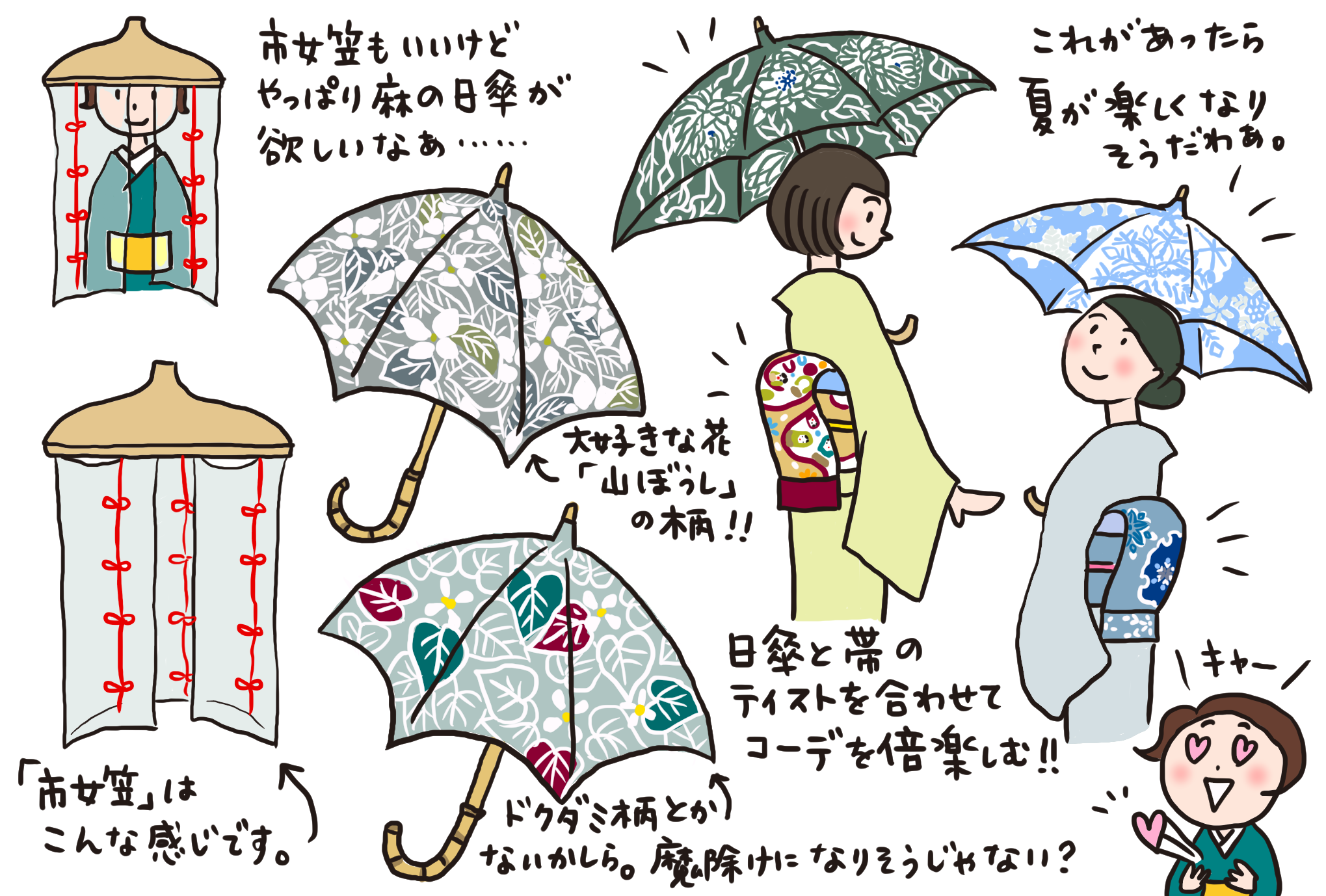 日傘をさして おでかけをもっと楽しく きくちいまが 今考えるきもののこと 着物 和 京都に関する情報ならきものと