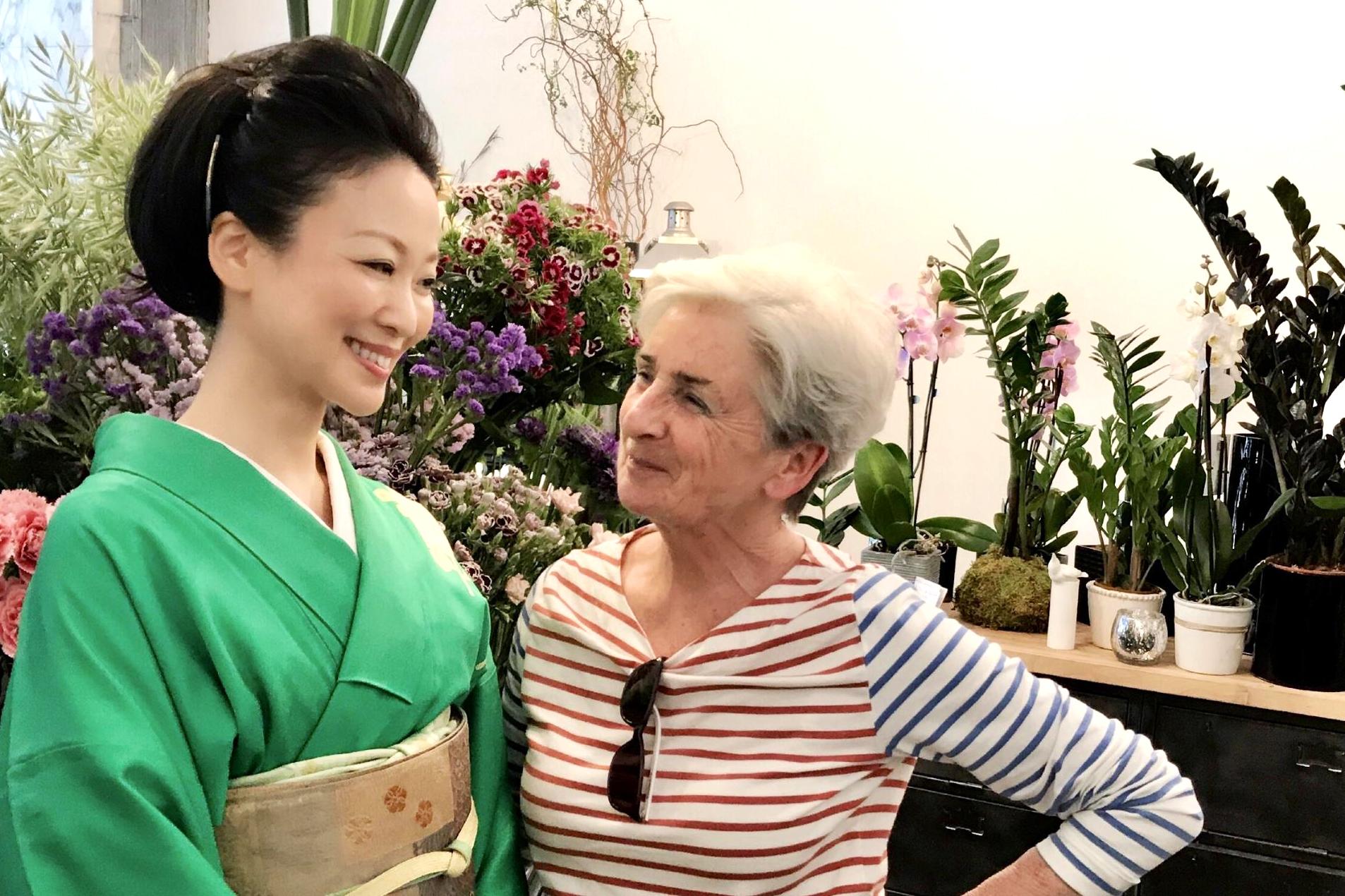 Reuniting years later with her flower arrangement teacher in Paris