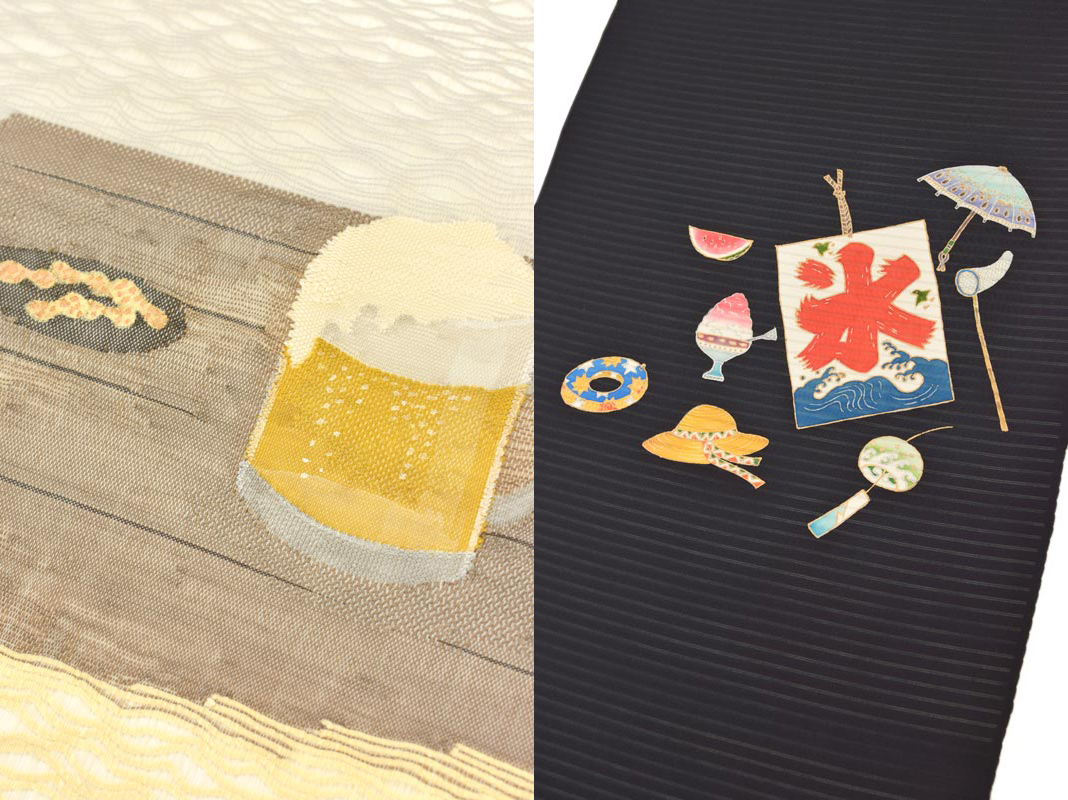 左がビールと落花生、右が夏の風物詩をあしらった帯