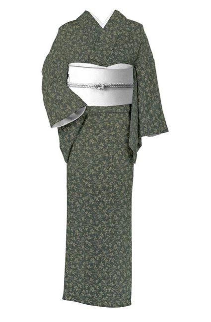 ♦️逸品 正絹 紅葉と草花 染め 紬地 洒落袋の作り帯 単衣