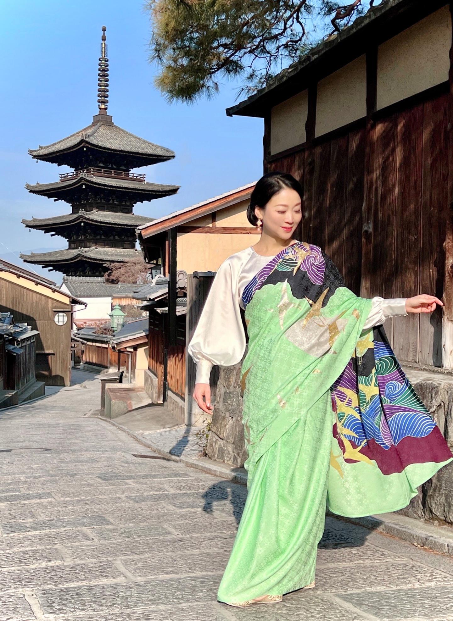 京友禅サリー・波に鶴