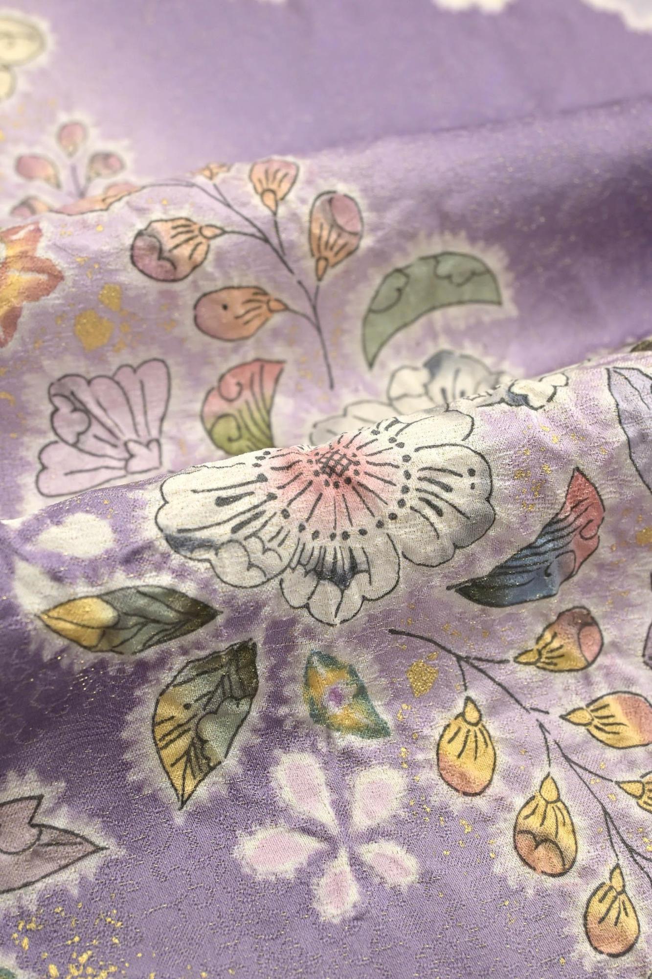 訪問着 オレンジ色に辻が花 たたき染め 京都 着物 レンタル｜和凛