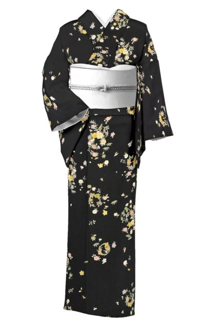 京友禅小紋「春秋彩花丸紋・黒」｜京都きもの市場