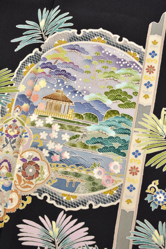 【茶谷孝志】 伝統的工芸品 特選本加賀友禅黒留袖 「名所遊彩」 希少な本加賀、黒留袖。 筆先に込められた命…