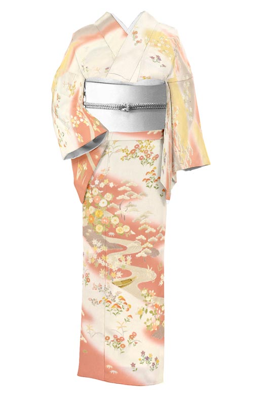 【久保耕 久美すがた】 本手描き京友禅訪問着 <特選駒無地> 「御所解き草花文」 正統派の古典柄!これぞハイクラス京友禅!