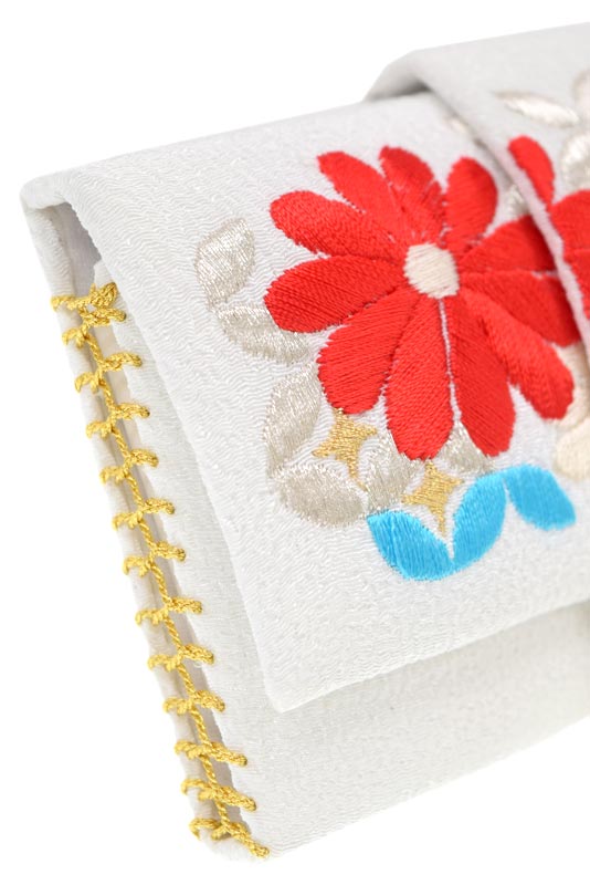 振袖用] 箱迫(筥迫) はこせこ 刺繍 菊に七宝/白| 京都きもの市場