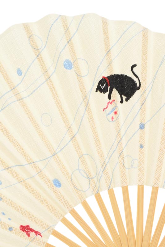 決算セール】 [夏小物] おしゃれ扇子(シェル型) 猫と金魚/白＊|京都きもの市場【日本最大級の着物通販サイト】