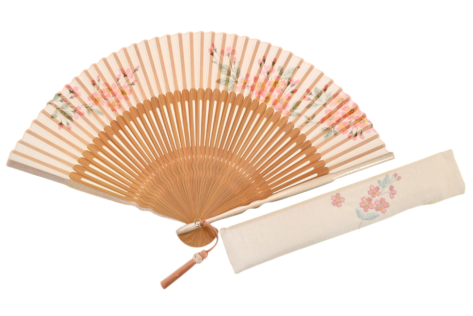 扇子シルク　格子桜