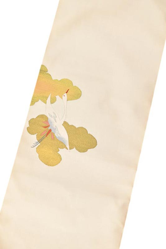 特選手織り綴れ織八寸名古屋帯 「雲鶴」 絵画のような緻密の織り…