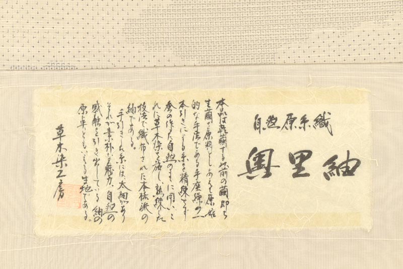 【草木染工房　織里】 特選経緯絣紬訪問着 ～自然原糸織　奥里紬～ 「雲襲・ライトベージュ」 ※八掛なし シンプルシックなデザイン 帯合わせで様々に！