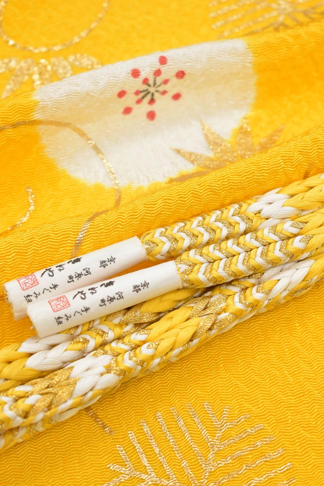 京都富小路きねや 振袖コーディネートセット 黄 冠組 ゆるぎぐみ 絡み金帯締め うずらちりめん絞り松竹梅金彩帯揚げ 京都 きもの市場 日本最大級の着物通販サイト