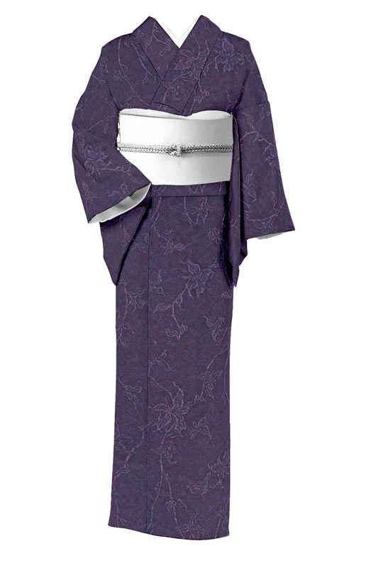 一流染匠【菱健】 特選天目染小紋着尺 「モミジアオイ・葡萄紫色」 一流染匠の染め色！ 美しい地紋が浮き上がって。