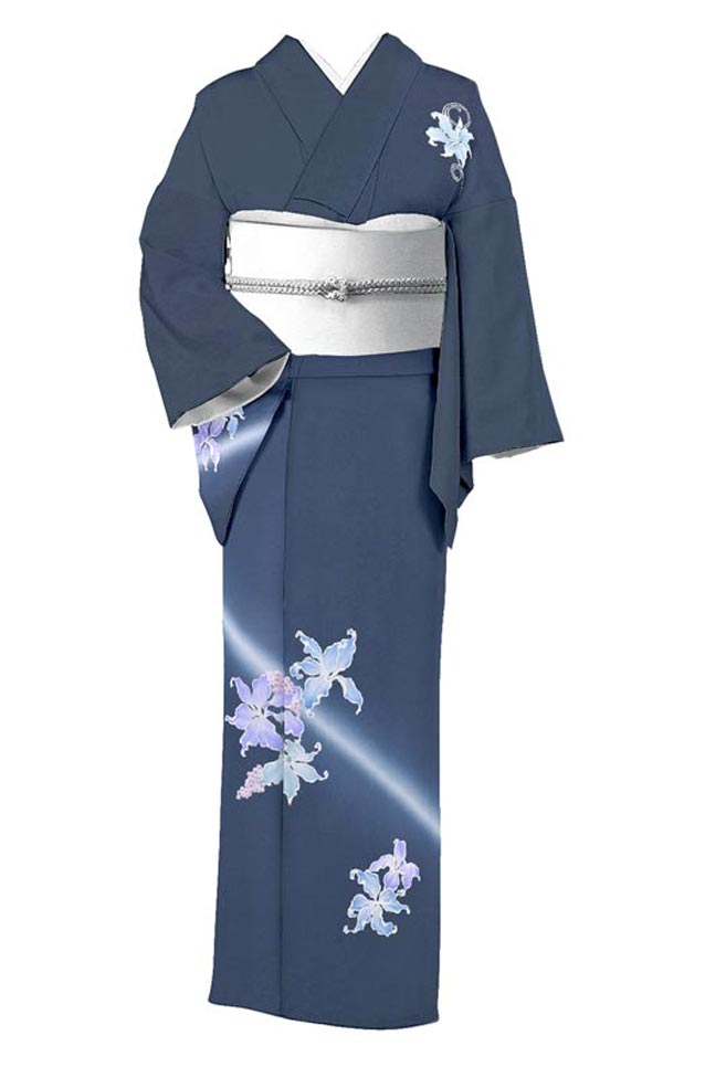 一反のみ【手加工京友禅絽付下げ着尺◆河藤駒絽 優彩花文】白梅鼠 シルバーホワイト