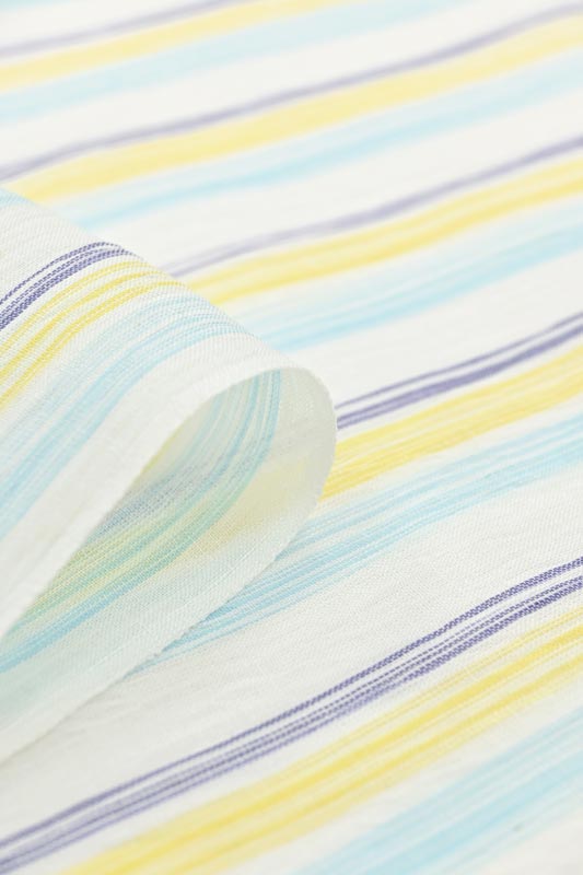【夏物】 【本場小千谷ちぢみ着尺】 <吉新織物> 「爽彩縞・白」 ◇広幅 涼やかな夏のカジュアル! 新柄、厳選入荷!