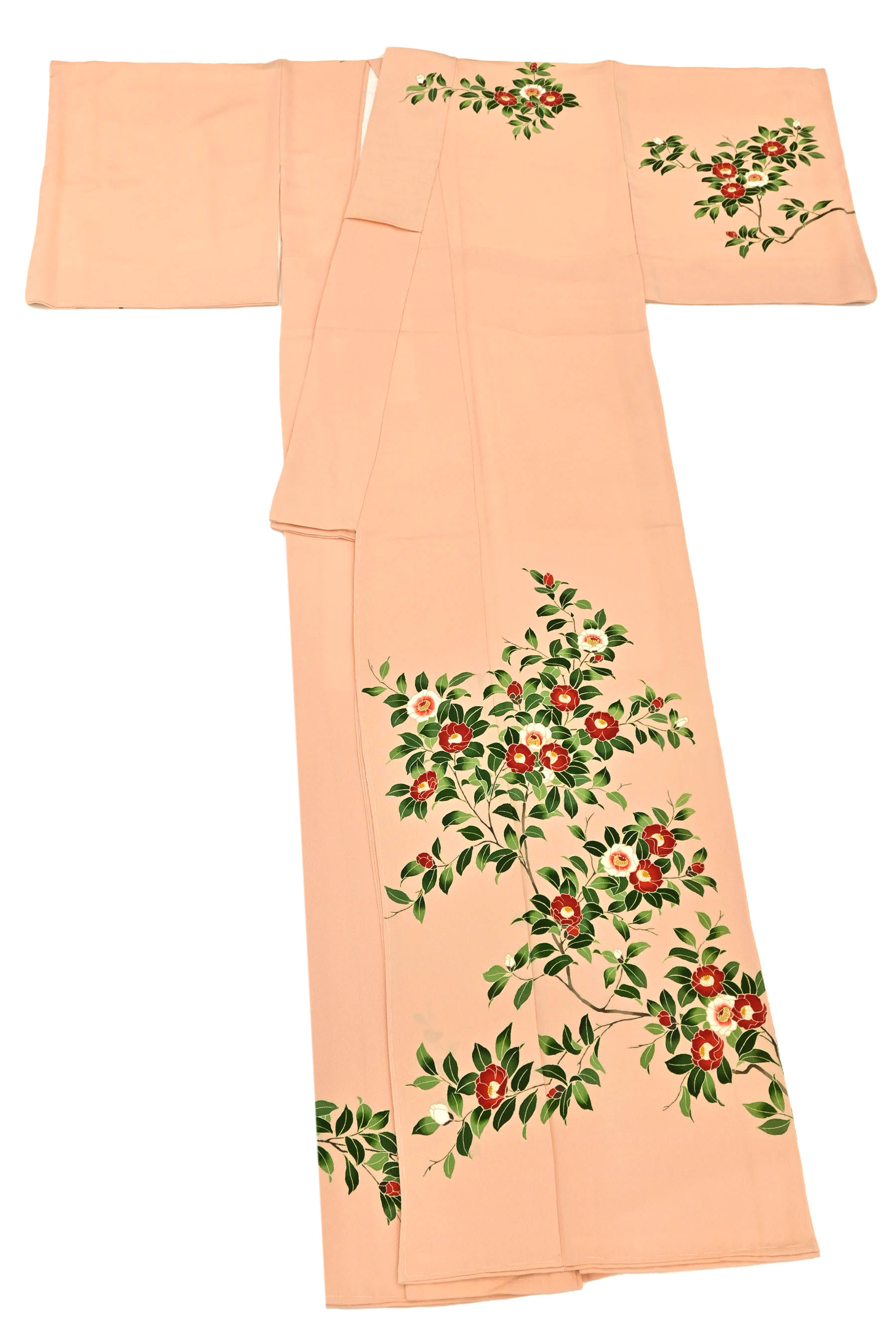 身幅広め。【関谷泰三】 京友禅手描き友禅訪問着 ≪上質仕立て上がり・中古美品≫ 「紅白椿」 詩情豊かな逸品！ 身丈167.8 裄69.3|京都きもの 市場【日本最大級の着物通販サイト】