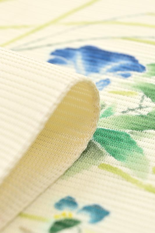 【単衣・夏帯】 【藤理工芸】 特選本手描き京友禅絽袋帯 (帯芯つき) 「朝顔」 滅多とない希少品!! ワンランク上の夏の楽しみを!!