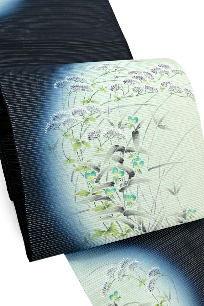 【単衣・夏帯】 【藤理工芸】 特選本手描き京友禅絽袋帯 (帯芯つき) 「女郎花」 滅多とない希少品!! 大人ならではの極上の夏を!!