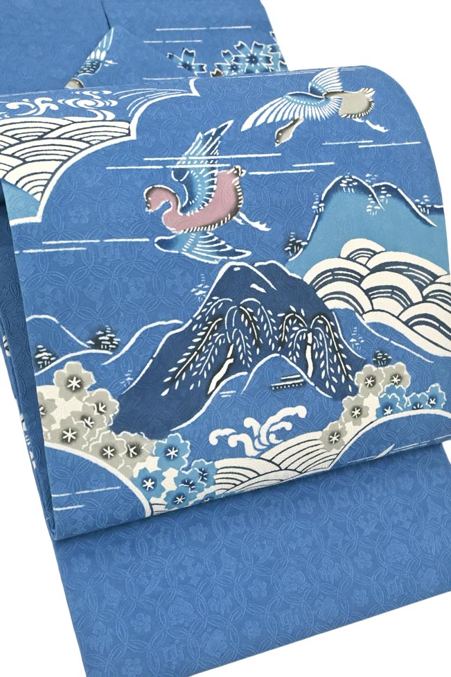 琉球紅型 名古屋帯 中古】正絹 九寸名古屋帯 紅型染めリサイクル本紅型