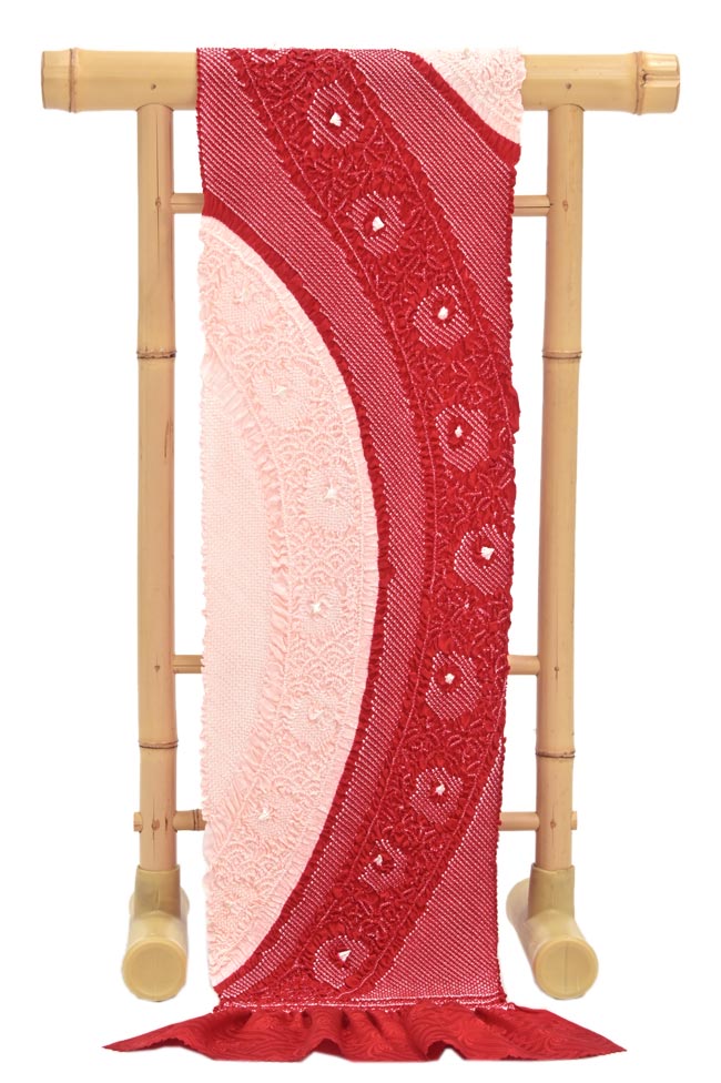 振袖用] 正絹総絞り帯揚げ 赤×薄ピンク|京都きもの市場【日本最大級の着物通販サイト】