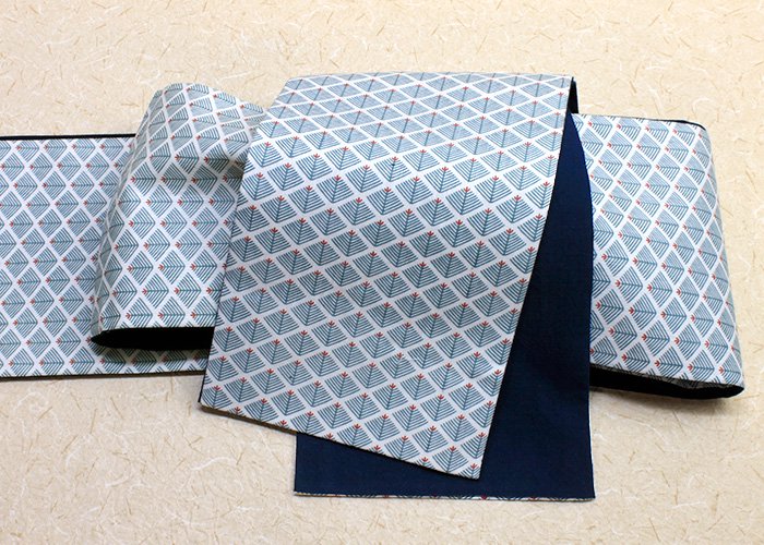 [京都富小路きねや] 小袋帯(半巾帯) 綿麻 松花紋 (03)ブルー