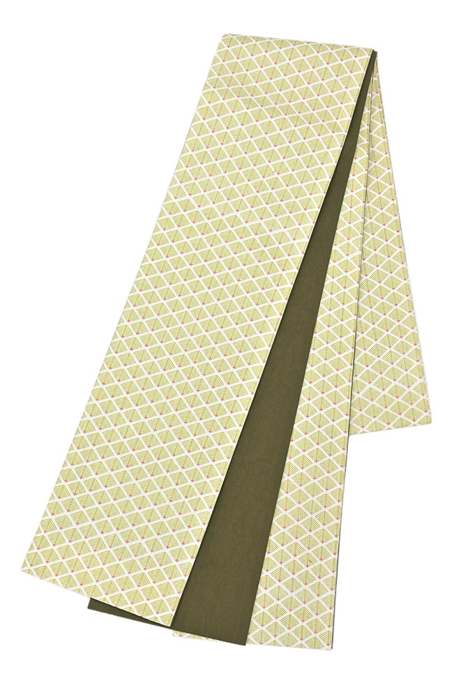 [京都富小路きねや] 小袋帯(半巾帯) 綿麻 松花紋 (04)グリーン