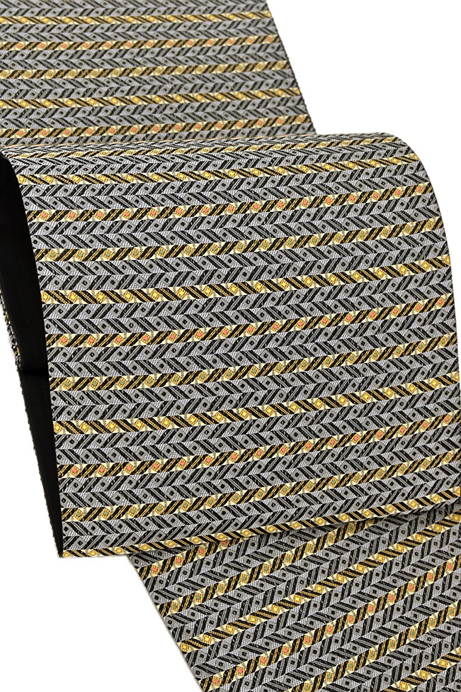 【京の名門織元】 特選西陣織袋帯 「幾何学横段模様」 これが新時代の西陣帯！ スタイリッシュなデザイン！