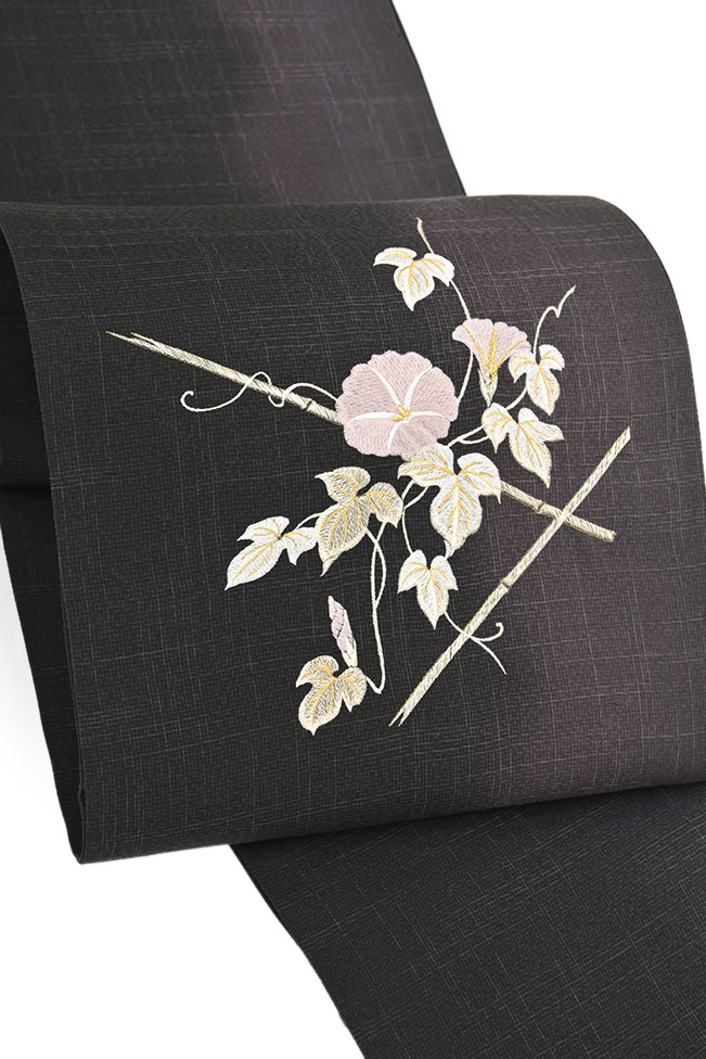 夏物 総刺繍 特選工芸刺繍袋帯 十字絣生繭紬 朝顔 和姿に際立つ刺繍の立体感 京都きもの市場 日本最大級の着物通販サイト