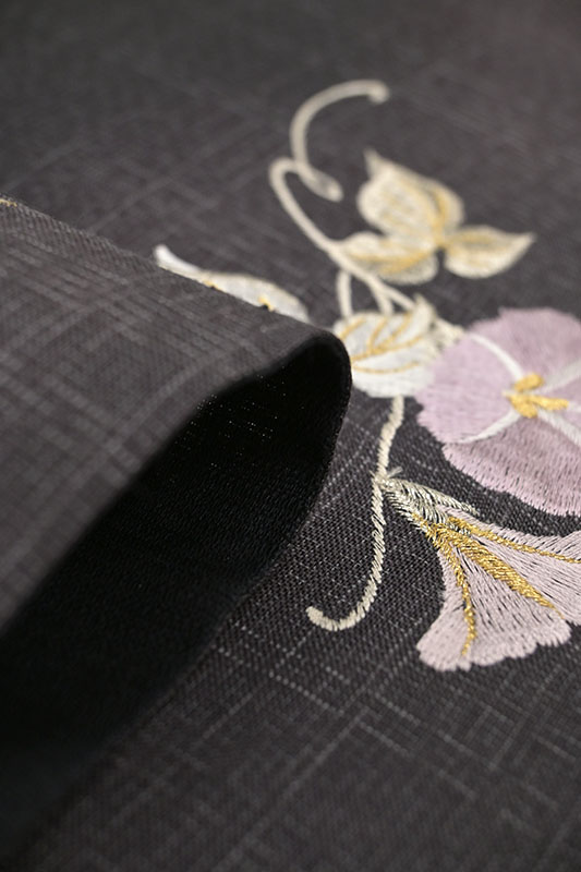 夏物 総刺繍 特選工芸刺繍袋帯 十字絣生繭紬 朝顔 和姿に際立つ刺繍の立体感 京都きもの市場 日本最大級の着物通販サイト