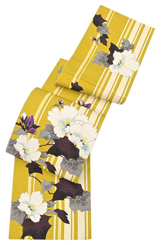 【WA・KKA】 創作正絹京袋帯 ≪御仕立て上がり・新品≫ 「粋芙蓉(マスタード)」 こだわりのデザイン! オシャレ広がる一条!