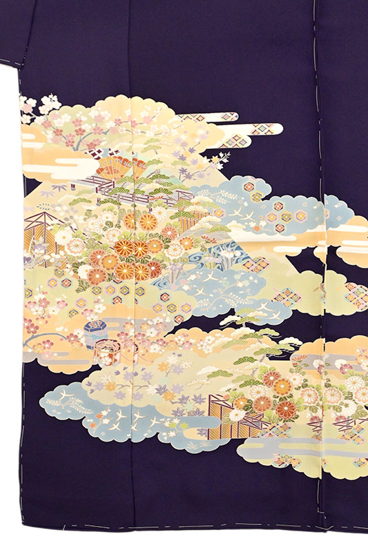 一流染匠【菱健】 特撰本手加工友禅色留袖 「吉祥四季花雲取文様 