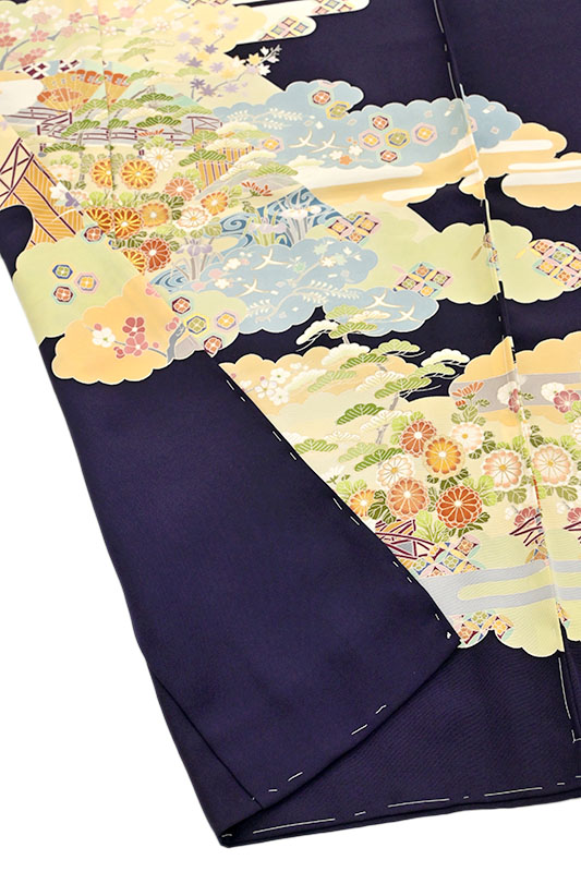 一流染匠【菱健】 特撰本手加工友禅色留袖 「吉祥四季花雲取文様 