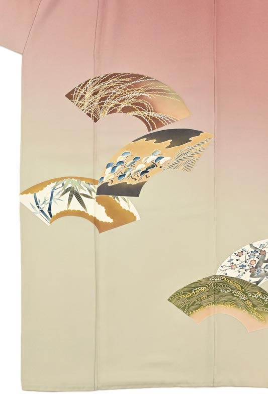 【22周年SALE】 【人間国宝　故：福田喜重】 特選工芸摺箔友禅刺繍色留袖 ≪御仕立て上がり・中古美品≫ 「琳派地紙紋」 均整の取れた古典のデザイン  フォーマルにこの上なき… 身丈152.5　裄61.5