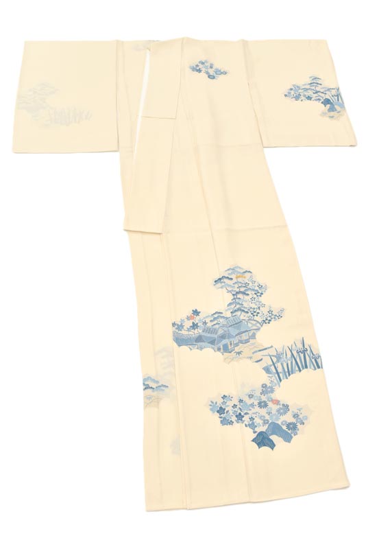 【五代目 田畑喜八】 【百貨店扱い品】 高級本手描き友禅刺繍訪問着 ≪単衣仕立て・新古品≫ 繊細に描く青… 受け継がれた京の名家の超逸品! 身丈155 裄66