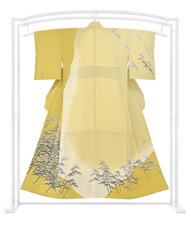 【ユーズド着物大売出し】 【村松竜介】 特選十日町友禅訪問着 ≪御仕立て上がり・中古美品≫ 「波濤磯馴松図」 上品な古典のデザイン 身丈157　裄64