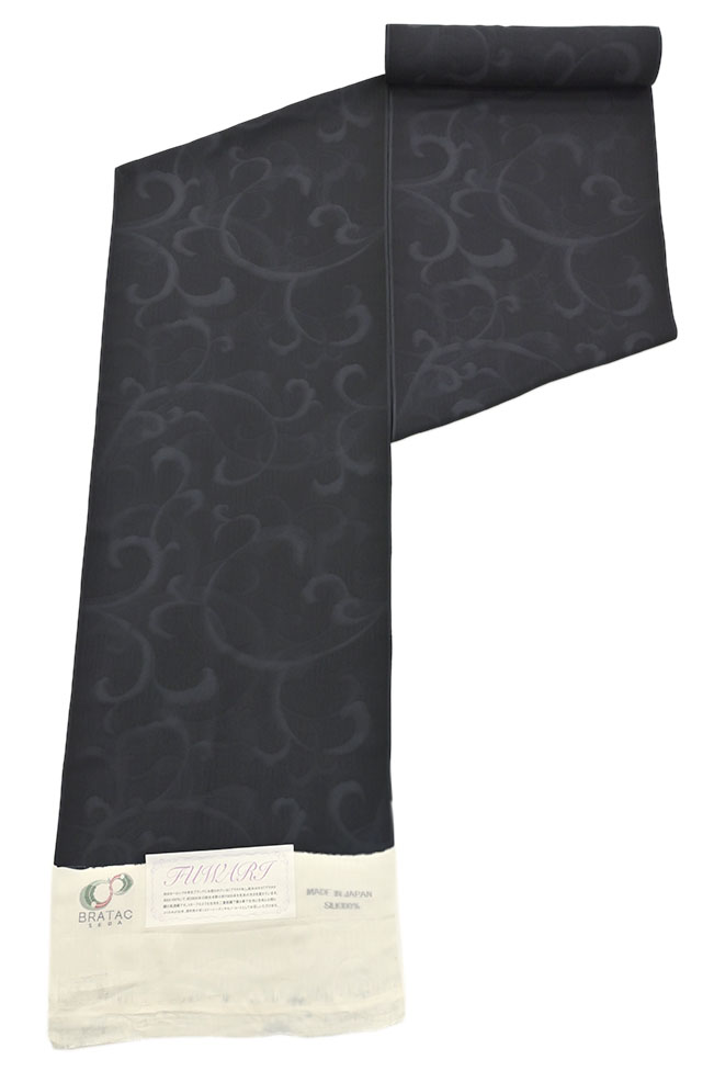 【FUWARI】 特選風通織着尺 「洋唐草・黒色」 最高級ブラタク糸使用！ 軽やかにコートとしてもお薦め！