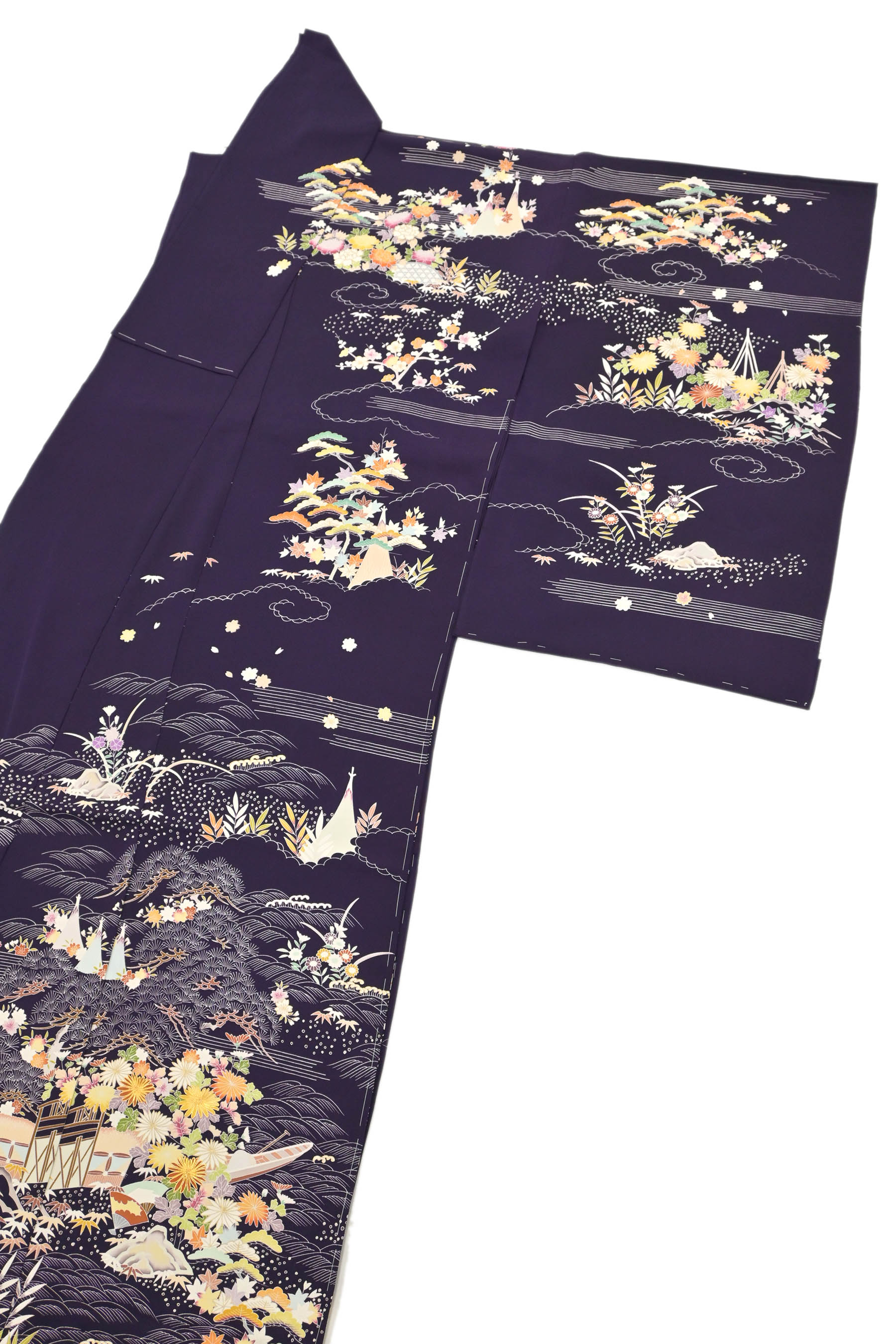 藤理工芸】 本格手描き京友禅訪問着 「波涛茶屋辻草花文」 キリッと 