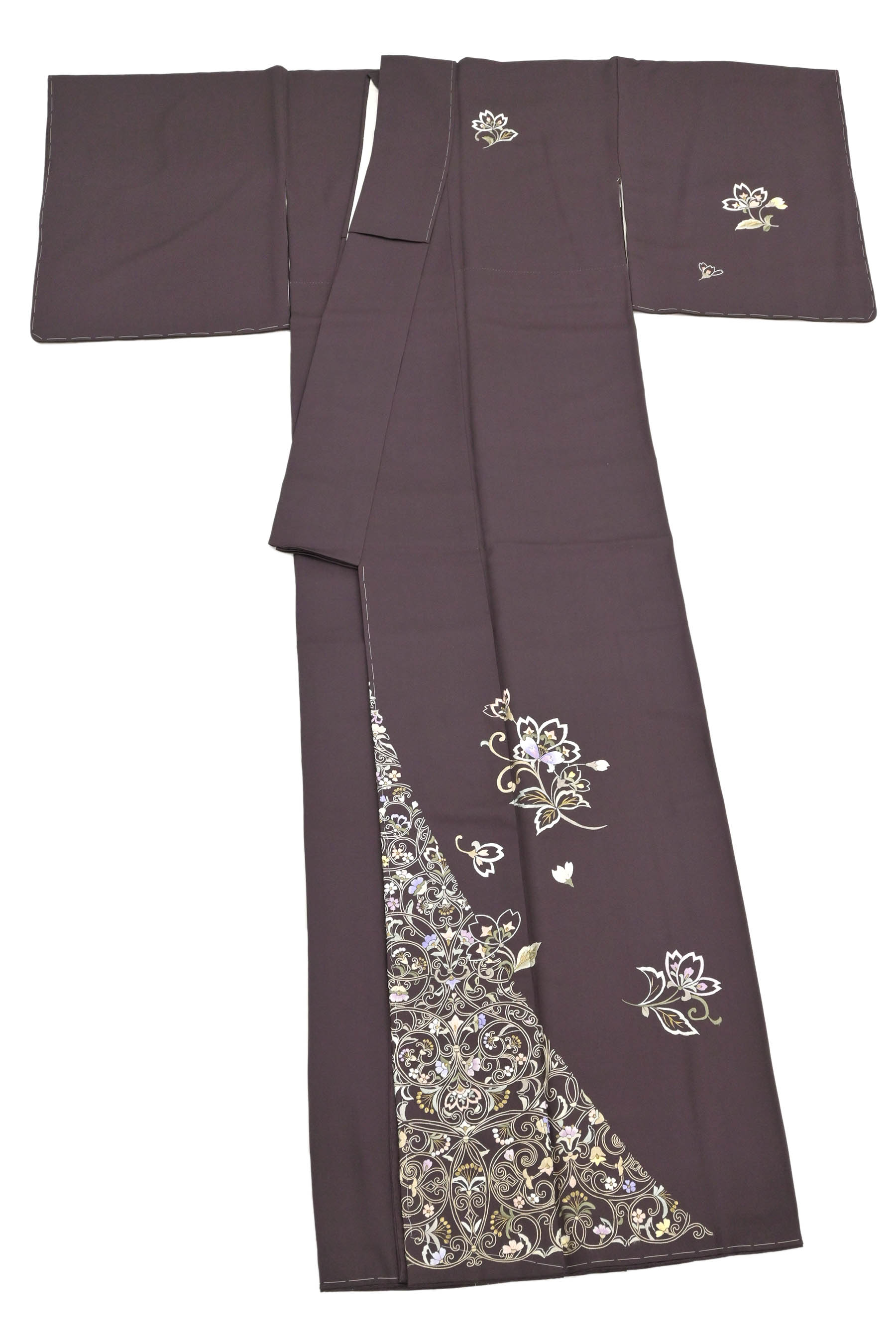S20015 振袖セット 辻が花風 金彩 金駒刺繍 襦袢 ピンク 袋帯 金色 