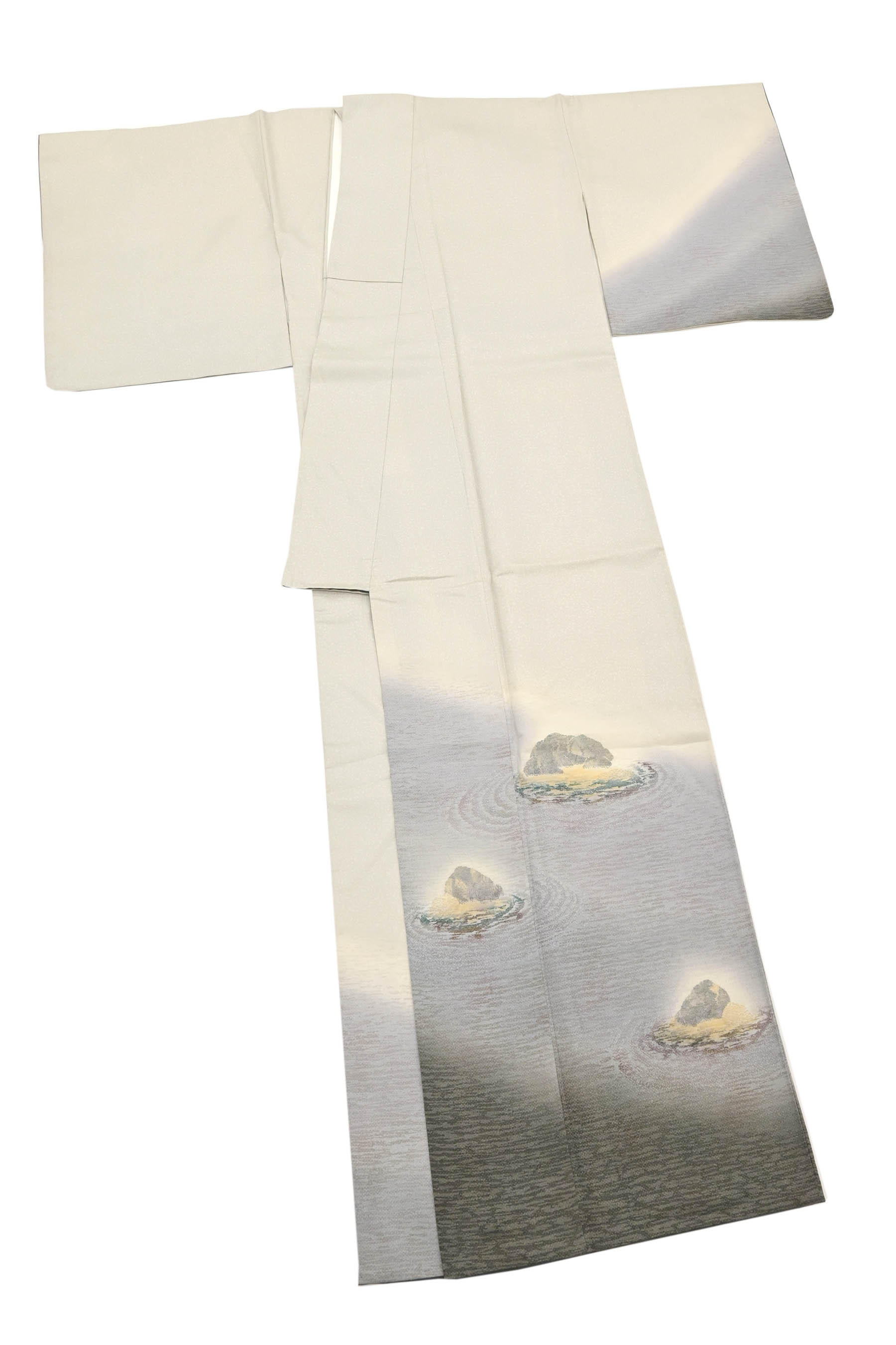 【実用新案登録商品】 本場大島紬織込訪問着 ≪御仕立て上がり・中古美品≫ 「石庭」 唯一無二… あのお柄を大島絣糸で再現! 身丈160.5 裄67.5
