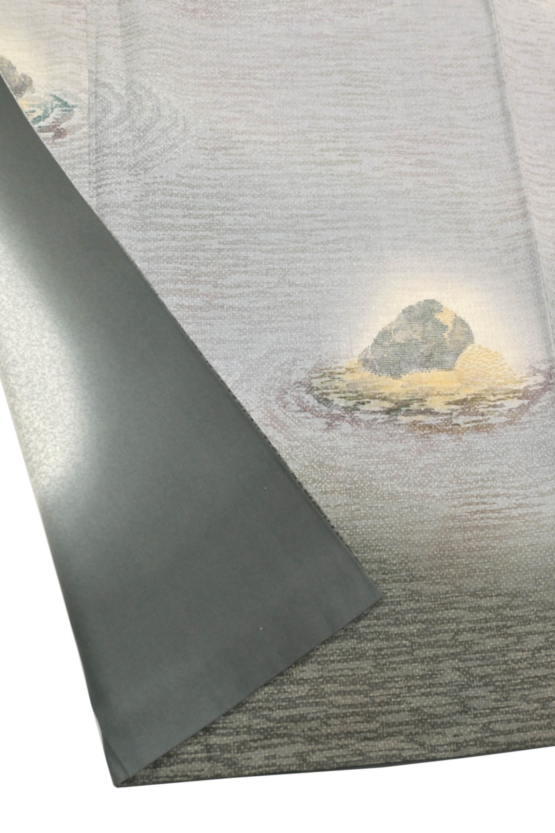【実用新案登録商品】 本場大島紬織込訪問着 ≪御仕立て上がり・中古美品≫ 「石庭」 唯一無二… あのお柄を大島絣糸で再現! 身丈160.5 裄67.5
