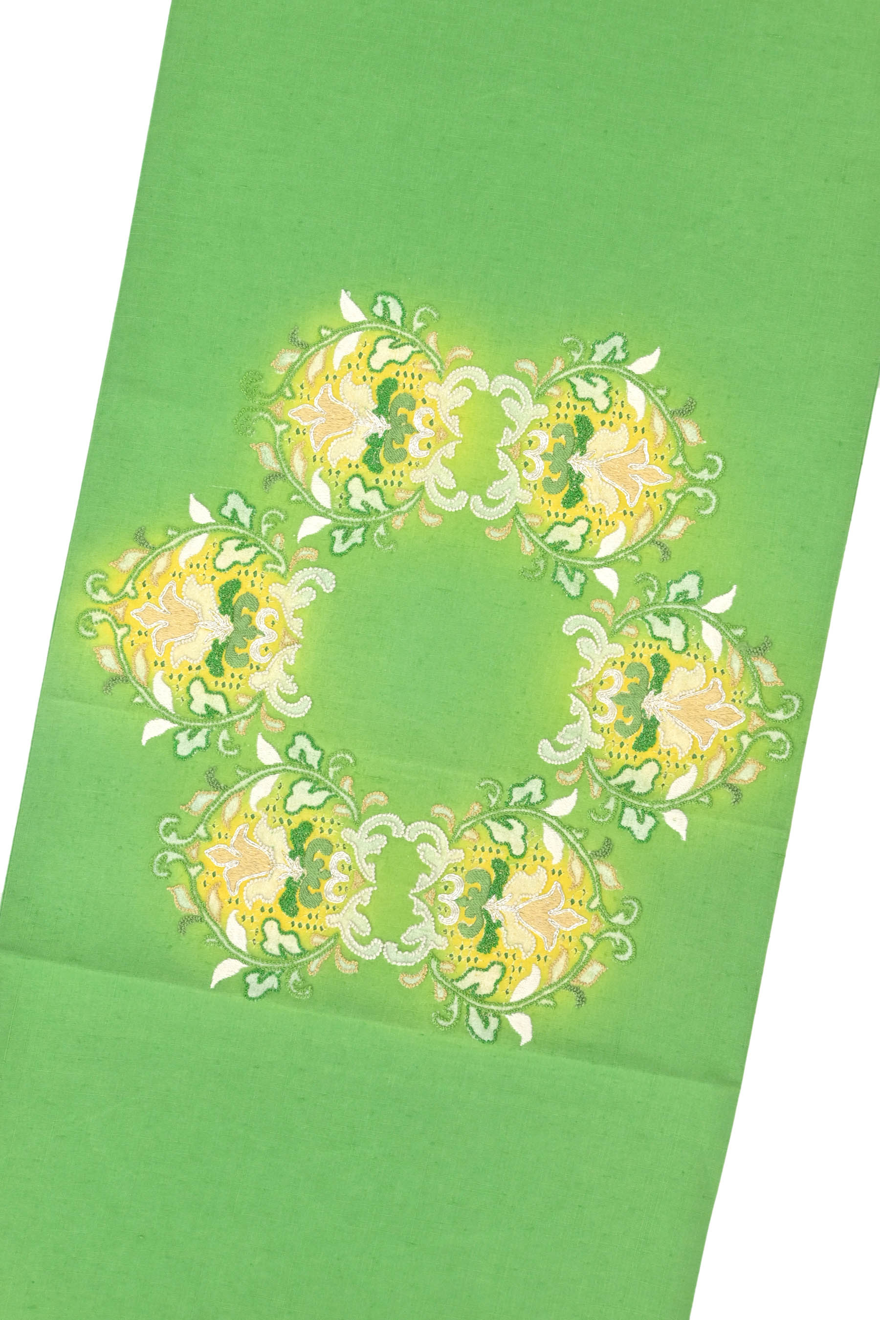 【歳末9万均一】 【京の名工房】 特選工芸手刺繍紬袋帯 「装飾華文」 驚く手刺繍のボリューム感… 目を引く色彩美。