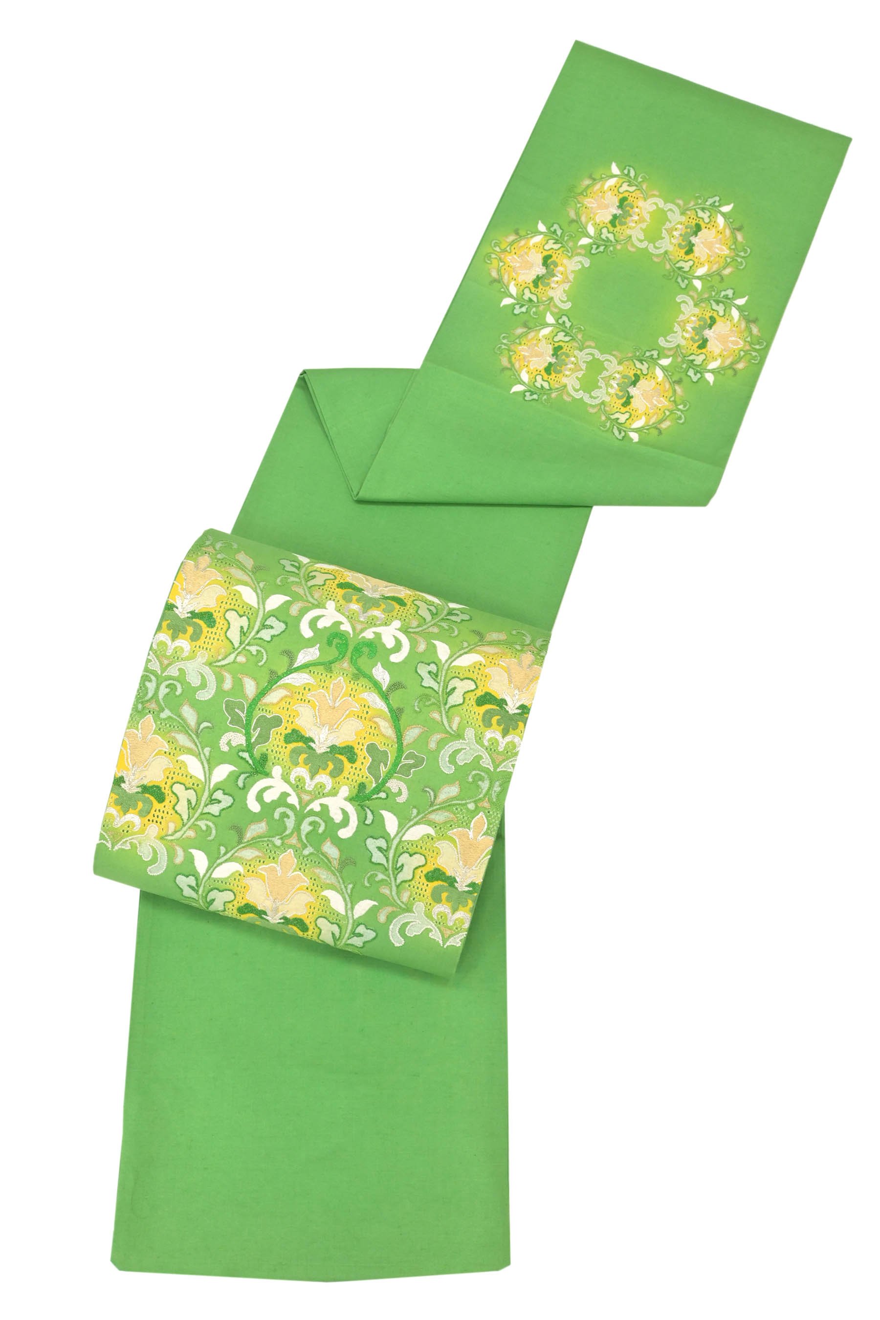 【歳末9万均一】 【京の名工房】 特選工芸手刺繍紬袋帯 「装飾華文」 驚く手刺繍のボリューム感… 目を引く色彩美。