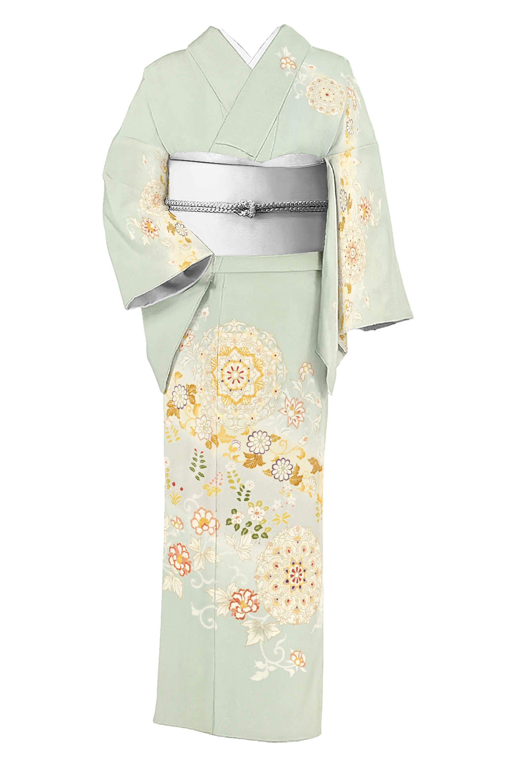 送料無料/新品】 京やB044 正絹 訪問着 古典柄 日本の伝統文様 菱文様 