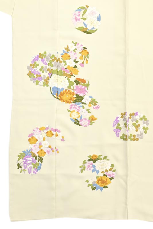 【一流染繍工房】 高級総本手刺繍訪問着 「四季花丸文」 ハイセンスな逸品！ 愛らしい色彩美！