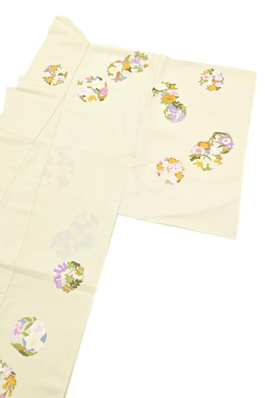 【一流染繍工房】 高級総本手刺繍訪問着 「四季花丸文」 ハイセンスな逸品！ 愛らしい色彩美！