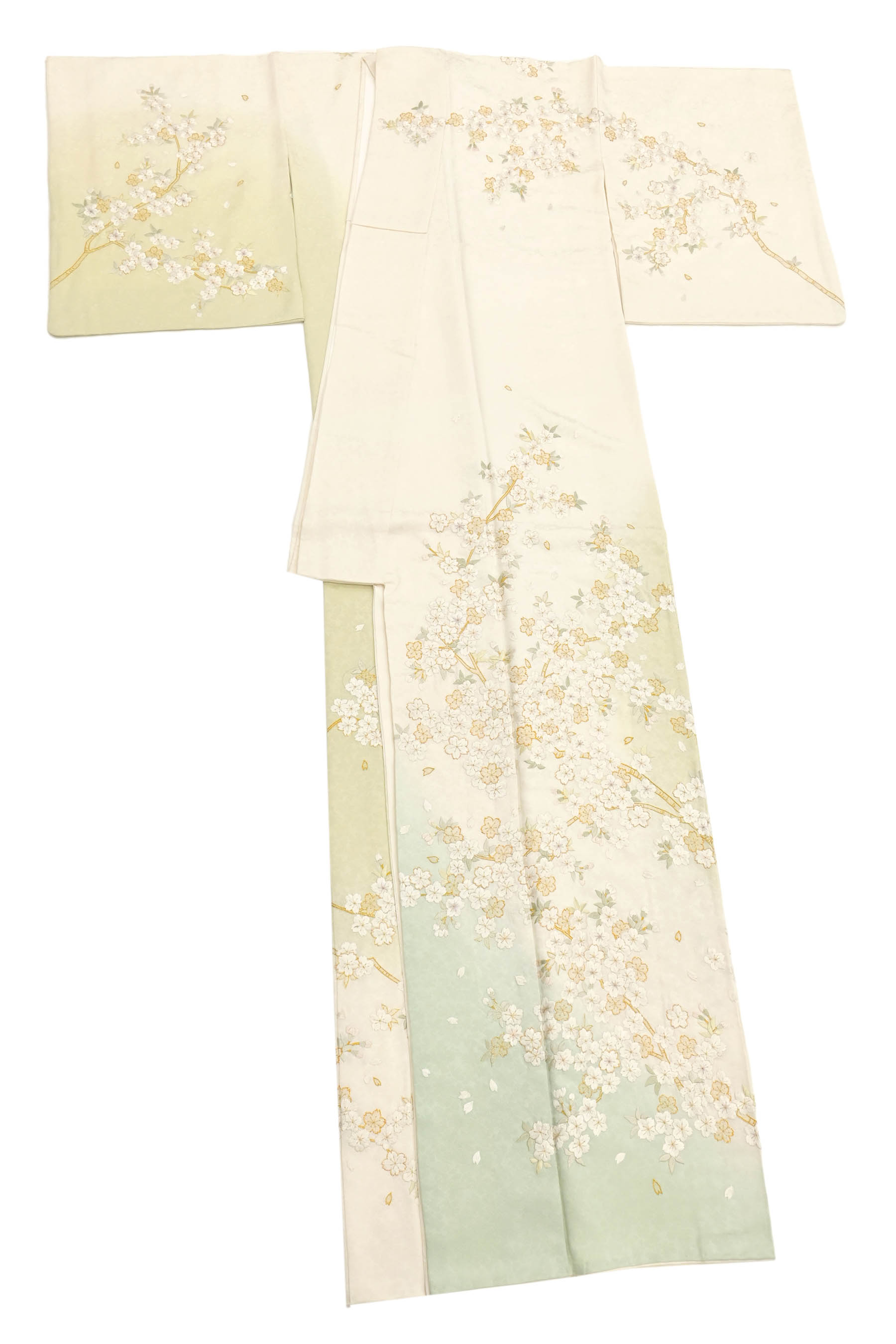 気質アップ】 逸品!【しつけ付き】衣宝山 御召し 黒 桜 刺繍 秦流舎