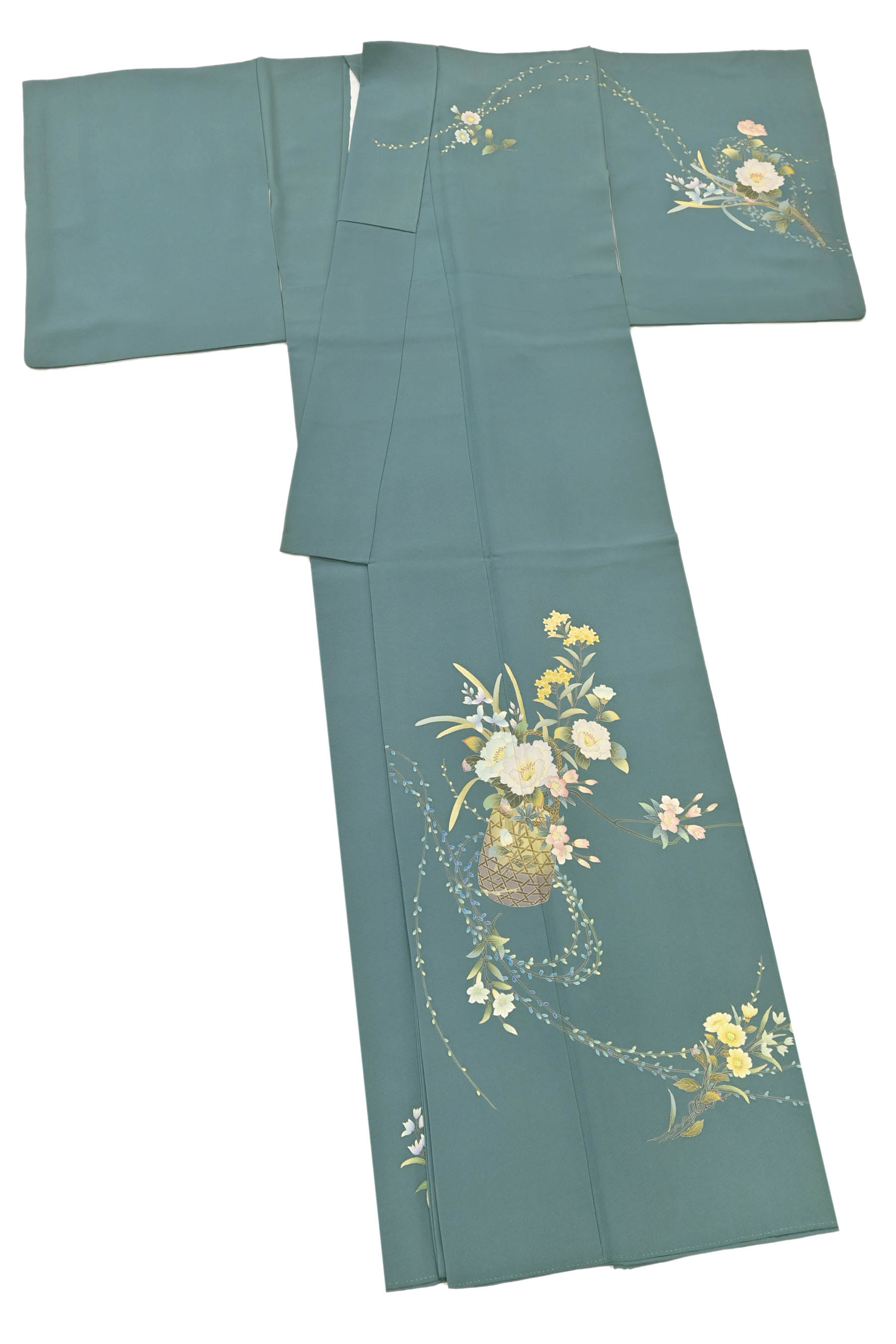 【京友禅作家 北川聖水】【仕・中古美品】 特選京加賀友禅訪問着 「はなかご」 希少作家の掘り出し品!≫ 身丈154.1裄65.1