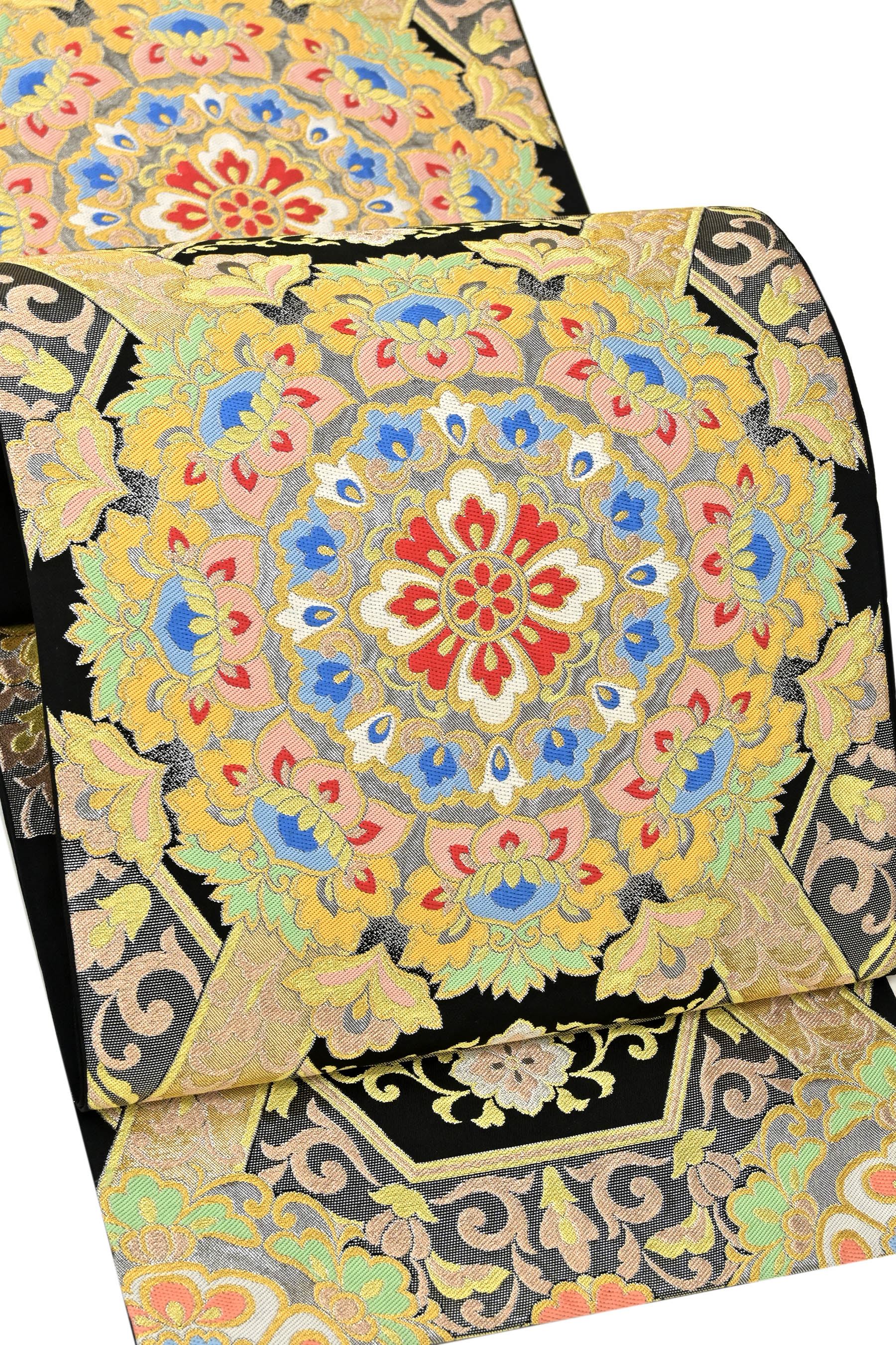 mp139 名門 川島織物 正絹 プラチナ箔 袋帯 太鼓柄 仕立て上りフォーマル-