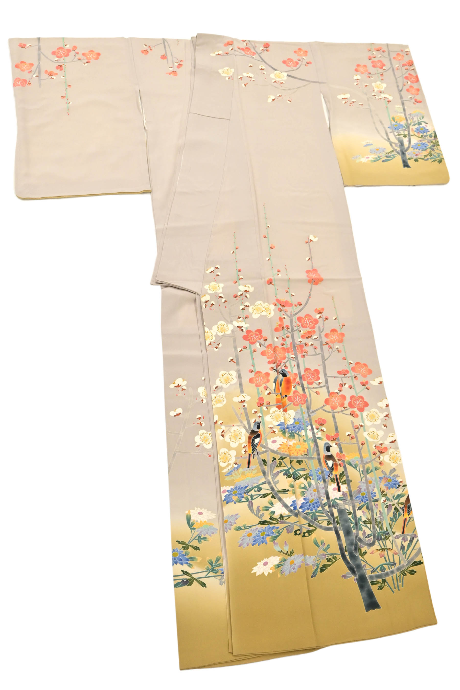 【百貫華峰】 特選本加賀友禅訪問着 ≪御仕立て上がり・中古品≫ 「春秋花鳥図」 迫力の図案！ 正統派の花鳥図！ 身丈164　裄69.5